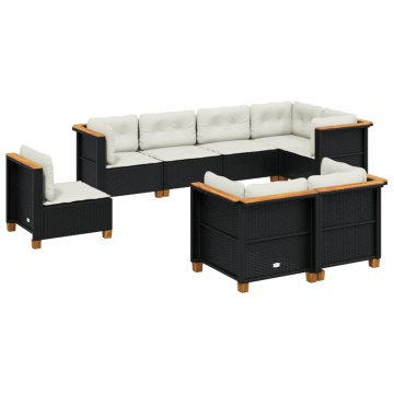 Set mobilier de grădină cu perne, 8 piese, negru, poliratan - Img 2