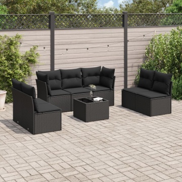 Set mobilier de grădină cu perne, 8 piese, negru, poliratan - Img 1