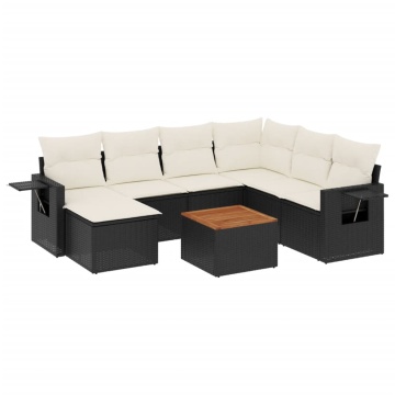 Set mobilier de grădină cu perne, 8 piese, negru, poliratan - Img 2