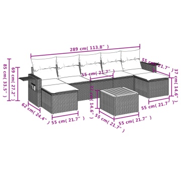 Set mobilier de grădină cu perne, 8 piese, negru, poliratan - Img 3
