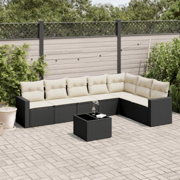 Set mobilier de grădină cu perne, 8 piese, negru, poliratan - Img 1