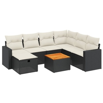 Set mobilier de grădină cu perne, 8 piese, negru, poliratan - Img 2