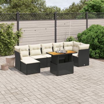 Set mobilier de grădină cu perne, 8 piese, negru, poliratan - Img 1