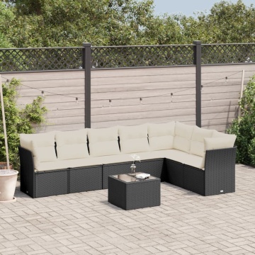 Set mobilier de grădină cu perne, 8 piese, negru, poliratan - Img 1