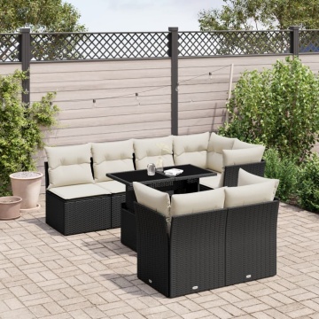 Set mobilier de grădină cu perne, 8 piese, negru, poliratan - Img 1