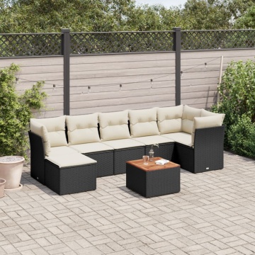 Set mobilier de grădină cu perne, 8 piese, negru, poliratan - Img 1