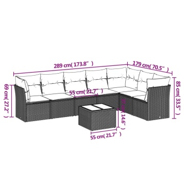 Set mobilier de grădină cu perne, 8 piese, negru, poliratan - Img 3