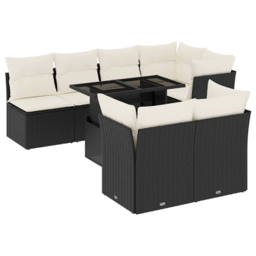Set mobilier de grădină cu perne, 8 piese, negru, poliratan - Img 2