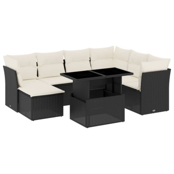 Set mobilier de grădină cu perne, 8 piese, negru, poliratan - Img 2