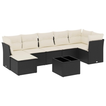 Set mobilier de grădină cu perne, 8 piese, negru, poliratan - Img 2