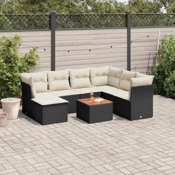 Set mobilier de grădină cu perne, 8 piese, negru, poliratan - Img 1