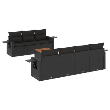 Set mobilier de grădină cu perne, 8 piese, negru, poliratan - Img 2