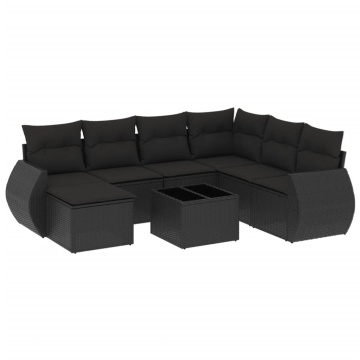 Set mobilier de grădină cu perne, 8 piese, negru, poliratan - Img 2