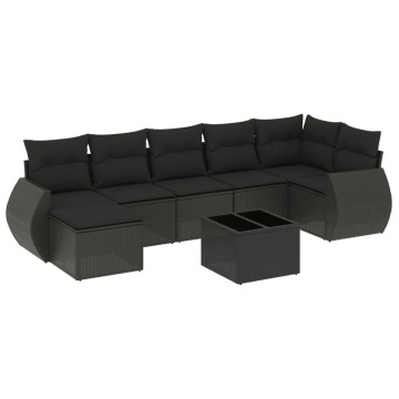 Set mobilier de grădină cu perne, 8 piese, negru, poliratan - Img 2