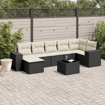 Set mobilier de grădină cu perne, 8 piese, negru, poliratan - Img 1