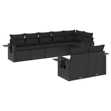 Set mobilier de grădină cu perne, 8 piese, negru, poliratan - Img 2