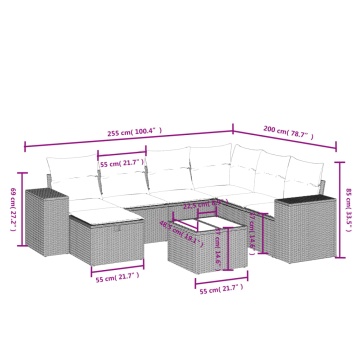Set mobilier de grădină cu perne, 8 piese, negru, poliratan - Img 4