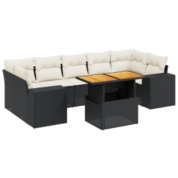 Set mobilier de grădină cu perne, 8 piese, negru, poliratan - Img 2
