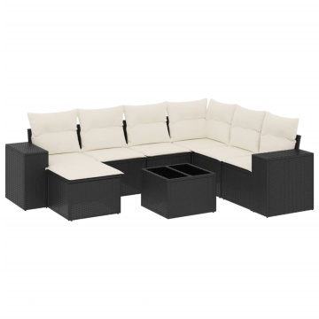 Set mobilier de grădină cu perne, 8 piese, negru, poliratan - Img 2