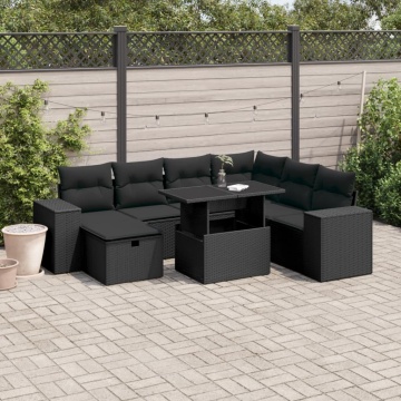Set mobilier de grădină cu perne, 8 piese, negru, poliratan - Img 1