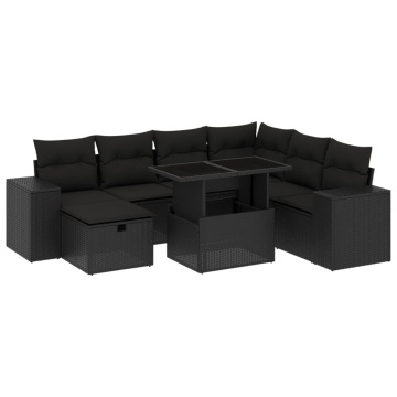 Set mobilier de grădină cu perne, 8 piese, negru, poliratan - Img 2