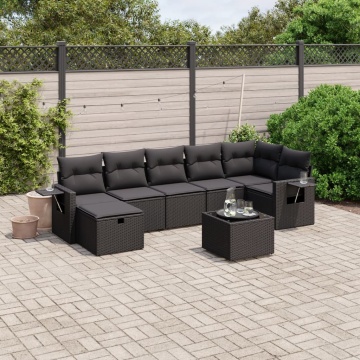 Set mobilier de grădină cu perne, 8 piese, negru, poliratan - Img 1