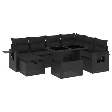Set mobilier de grădină cu perne, 8 piese, negru, poliratan - Img 2