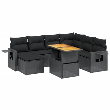 Set mobilier de grădină cu perne, 8 piese, negru, poliratan - Img 2
