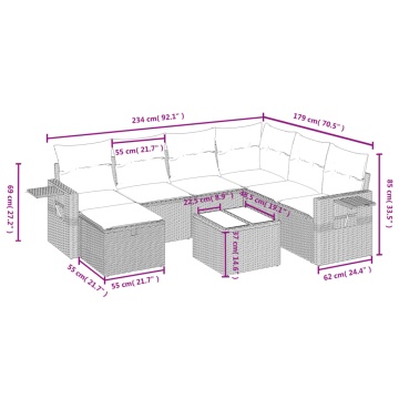 Set mobilier de grădină cu perne, 8 piese, negru, poliratan - Img 4