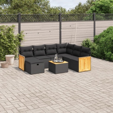 Set mobilier de grădină cu perne, 8 piese, negru, poliratan - Img 1
