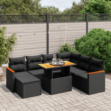 Set mobilier de grădină cu perne, 8 piese, negru, poliratan - Img 1