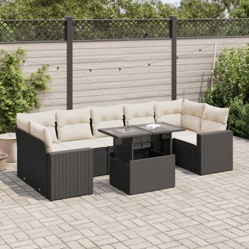 Set mobilier de grădină cu perne, 8 piese, negru, poliratan - Img 1
