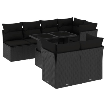 Set mobilier de grădină cu perne, 8 piese, negru, poliratan - Img 2
