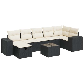 Set mobilier de grădină cu perne, 8 piese, negru, poliratan - Img 2