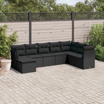 Set mobilier de grădină cu perne, 8 piese, negru, poliratan - Img 1