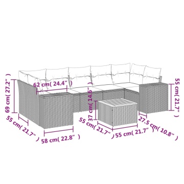 Set mobilier de grădină cu perne, 8 piese, negru, poliratan - Img 3