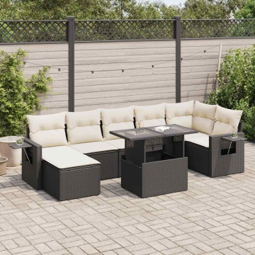 Set mobilier de grădină cu perne, 8 piese, negru, poliratan - Img 1