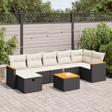 Set mobilier de grădină cu perne, 8 piese, negru, poliratan - Img 1