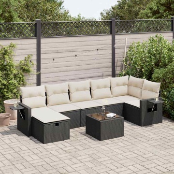 Set mobilier de grădină cu perne, 8 piese, negru, poliratan - Img 1