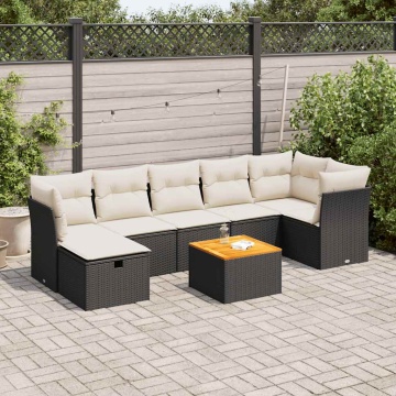 Set mobilier de grădină cu perne, 8 piese, negru, poliratan - Img 1