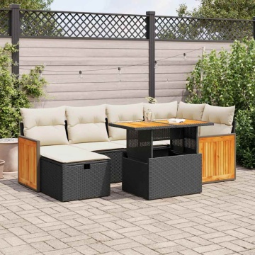 Set mobilier de grădină cu perne, 8 piese, negru, poliratan - Img 1