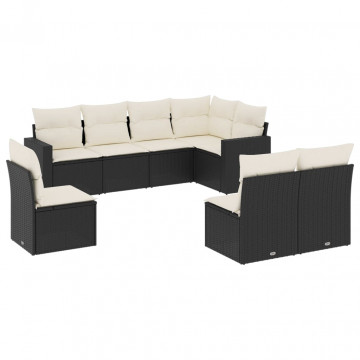 Set mobilier de grădină cu perne, 8 piese, negru, poliratan - Img 2
