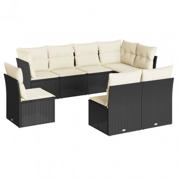 Set mobilier de grădină cu perne, 8 piese, negru, poliratan - Img 2