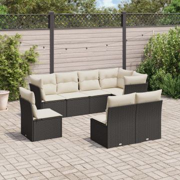 Set mobilier de grădină cu perne, 8 piese, negru, poliratan - Img 1