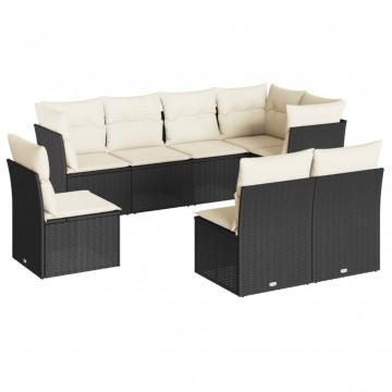 Set mobilier de grădină cu perne, 8 piese, negru, poliratan - Img 2