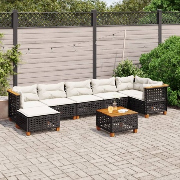 Set mobilier de grădină cu perne, 8 piese, negru, poliratan - Img 1