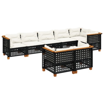 Set mobilier de grădină cu perne, 8 piese, negru, poliratan - Img 2