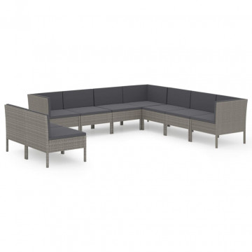 Set mobilier de grădină cu perne, 9 piese, gri, poliratan - Img 2