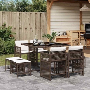 Set mobilier de grădină cu perne, 9 piese, maro, poliratan - Img 1