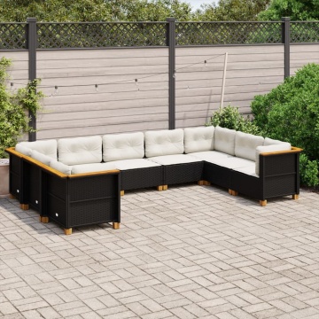 Set mobilier de grădină cu perne, 9 piese, negru, poliratan - Img 1
